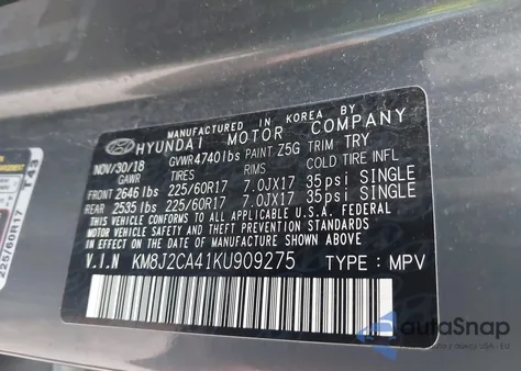 2019 Hyundai Tucson Se z USA, uszkodzony, nr VIN KM8J2CA41KU909275